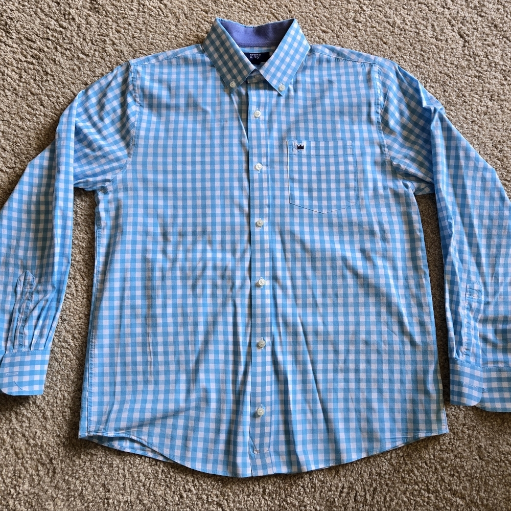 Boy's Crown & Ivy Light Blue Gingham Checkered Button Down Shirt (Sz L)